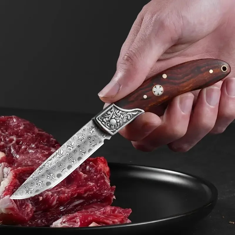 1pc Portable outdoor camping folding knife high-grade multi-functional Damascus steel knife very suitable for peeling fruit 250211