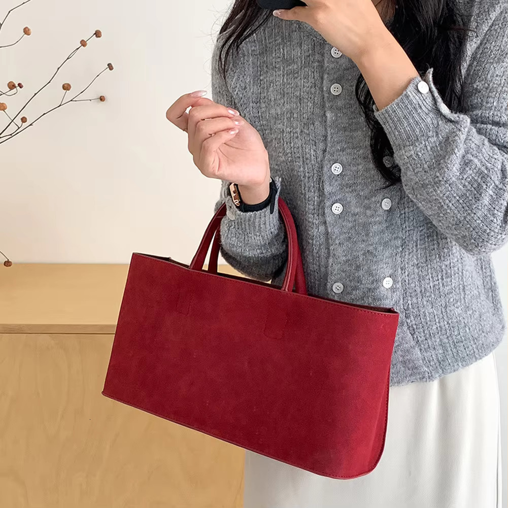 Suede Top Handle Retro Red For Women Trendy Chic Handbag Purse Fashion Shoulder Bags Y2k Girls Lady Shopper Commuter Bag
