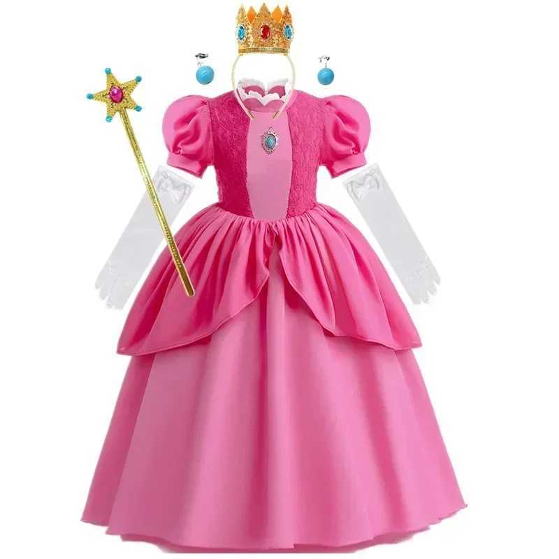 Peach Princess Cosplay Game Dress for Girls 2024 Children Halloween Christmas Carnival Stage Performace Birthday Par CostumeXJ250117