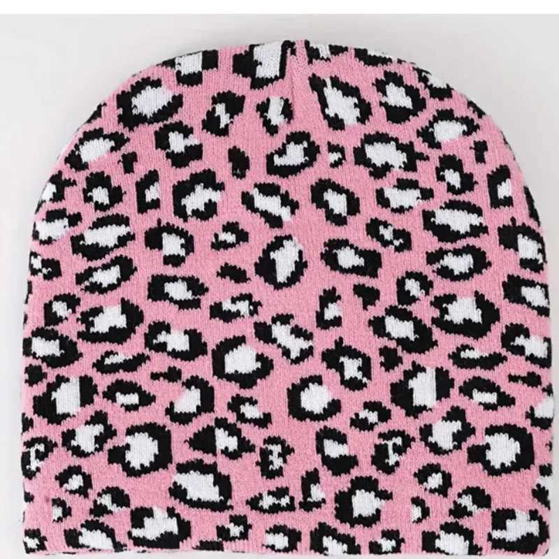 Classic Leopard Jacquard Beanie Y2K Unisex Trendy Knitted Warm Hat Hip Hop Vintage Beanies Knitted Hats For Wen Men X250212