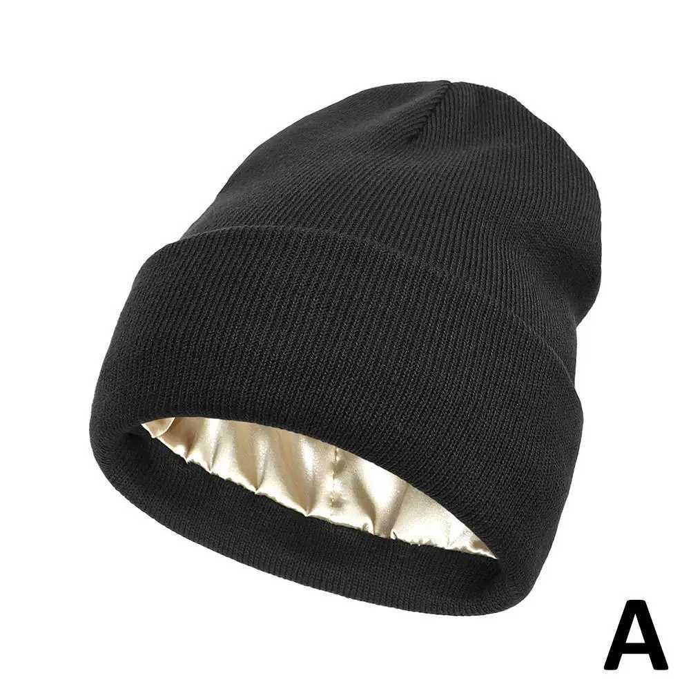 Cashmere Knitted Beanie Hat Winter Silk Satin Li Solid High Men Chunky Hats Warm Quality Beanie Cap Unisex Men Soft Th I7X2 X250212