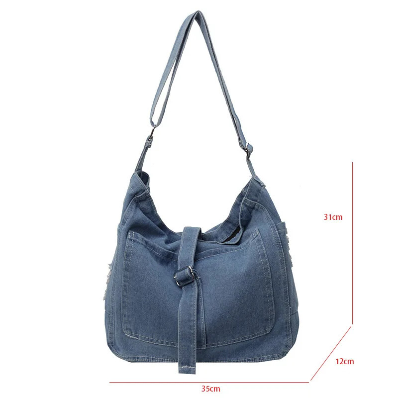 Womens Messenger Bag Vintage Denim Handbag Teenager Shoulder Tote Bags Casual Canvas Crossbody Handbags Large Capacity Bookbag 250207