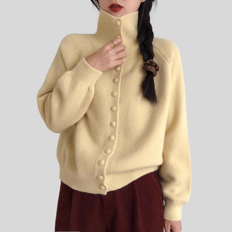 New turtleneck knitted cardigan women's autumn and winter new retro Korean lazy style high-end loose sweater jacket