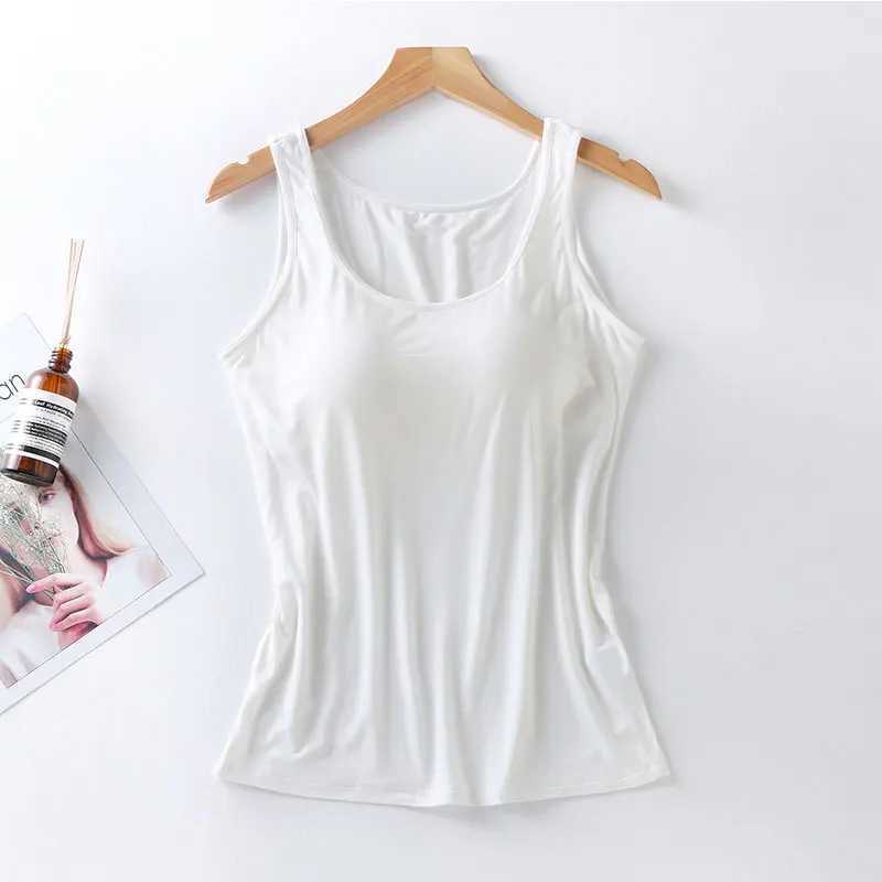2023 Womens Vest Tops with Built In Bra Neck Vest Solid Color Padded Slim Fit Tank Tops Sexy Shirts Feminino Casual Tank TopsXJ250212