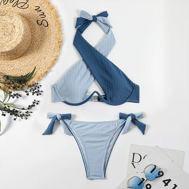 Womens Bikini Split Fashion Swimsuit Two-piece Color Contrast Swimsuit 250210