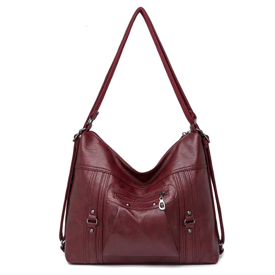Vintage Women's Backpacks Soft PU Leather Shoulder Solid Color Back Pack Ladies Multi-Functional Casual Tote Bag Sac A Main