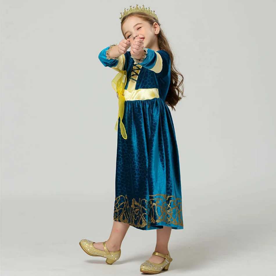 Movie Brave Merida Princess Long Dress Kids Disguise Halloween Children Clothing Set Girls Carnival Par Cosplay CostumeXJ250117