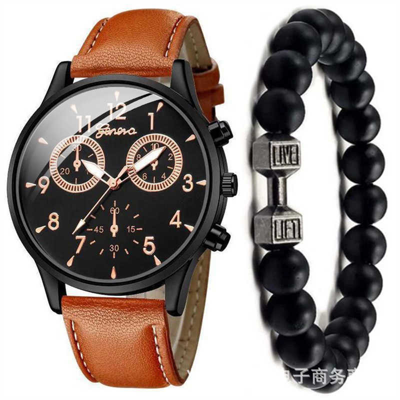 Mens Hand Fashion Versatile Eye Quartz Business Watch Set+Versatile Beads W250212