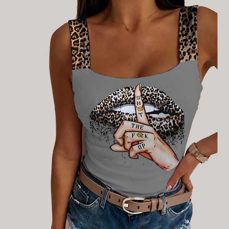 Sexy Tank Tops Womens Leopard Lips Print Sveless Crop Tops Fashion Party Club Summer Sveless Streetwear Bustier TopsXJ250212