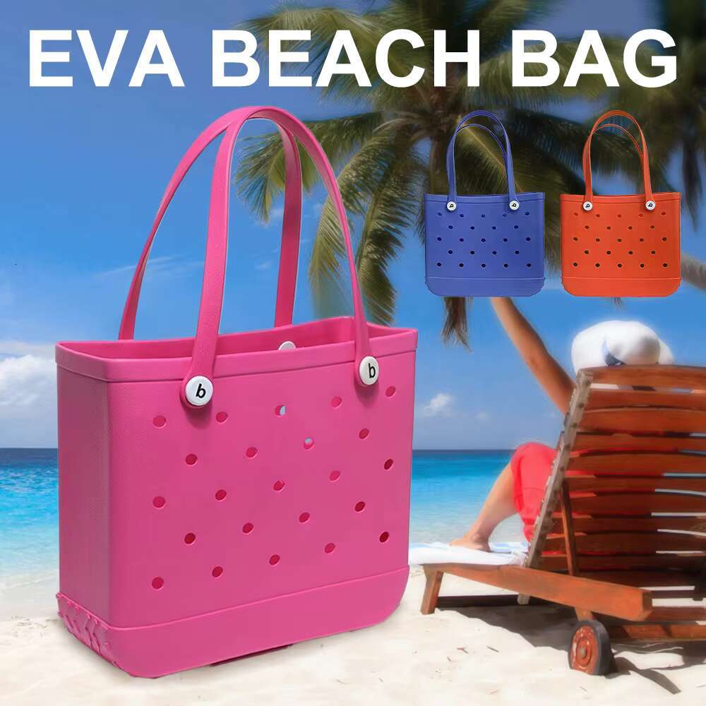 Large Boggs Summer EVA Beach Basket Women Picnic Tote Holes Waterproof Handbag Pouch Shopping Shoulder Bag