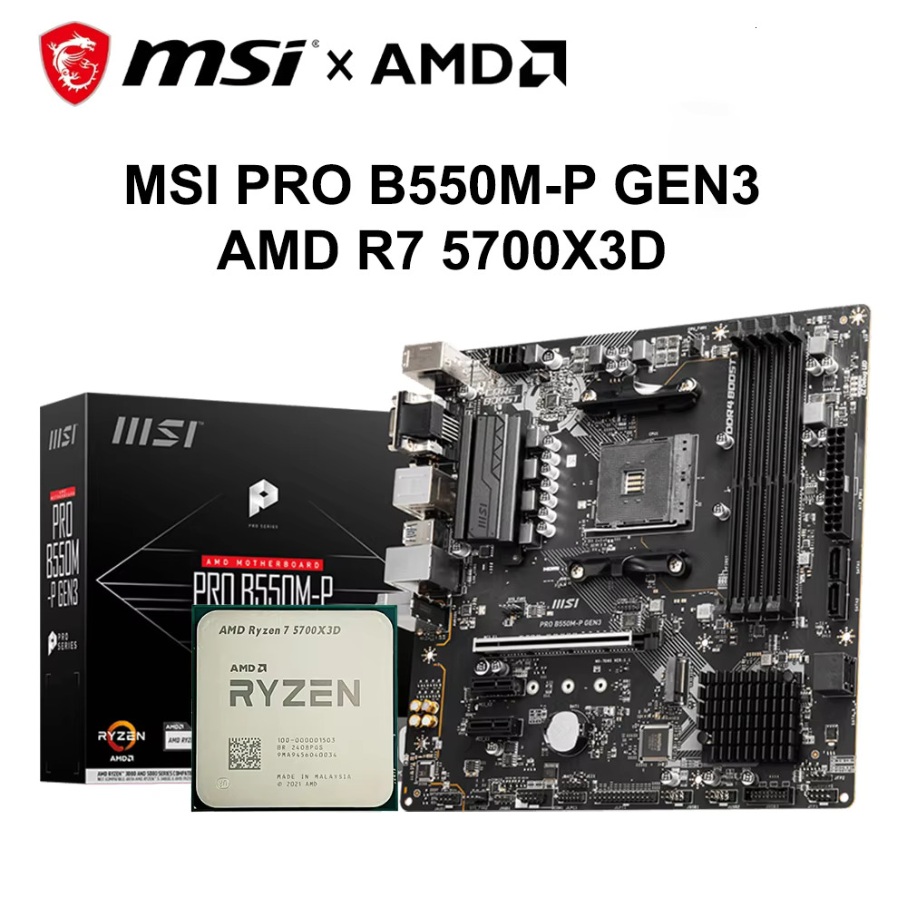 AMD R7 5700X3D+MSI PRO B550M-P GEN3 Motherboard Kit AMD 5700x3d CPU B550 M.2 DDR4 128GB Socket AM5 3.0 GHz 8-Core Processor