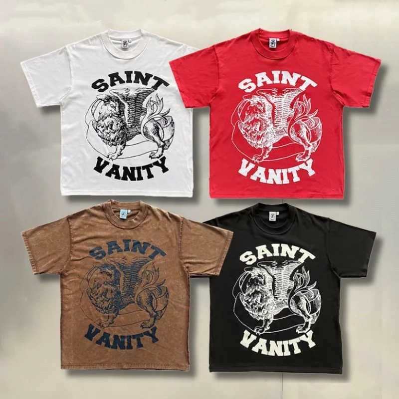 Men's T-Shirts 25ss Summer High Quality Cotton SAINT VANITY Tshirts Vintage tter Print Round Neck Short Seve Tops Casual Men Women T Shirts za