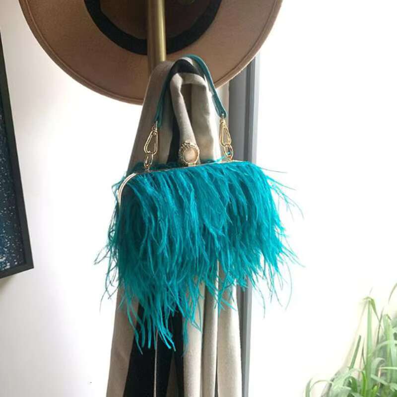 TOPHIGH Ostrich Feather Evening Clutch Bags For Women Chain Shoulder Crossbody Bag Tassel Party Wedding Purse Handbag