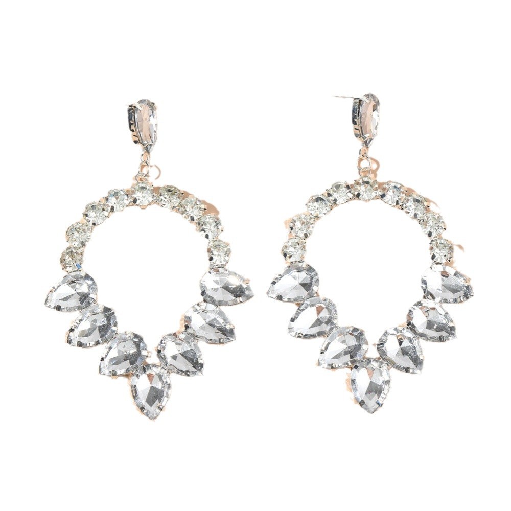 Exaggerated Earring 2PCS/LOT long rhinestone Silver pendant earrings Jewelry High-End Stage Accessories For Party