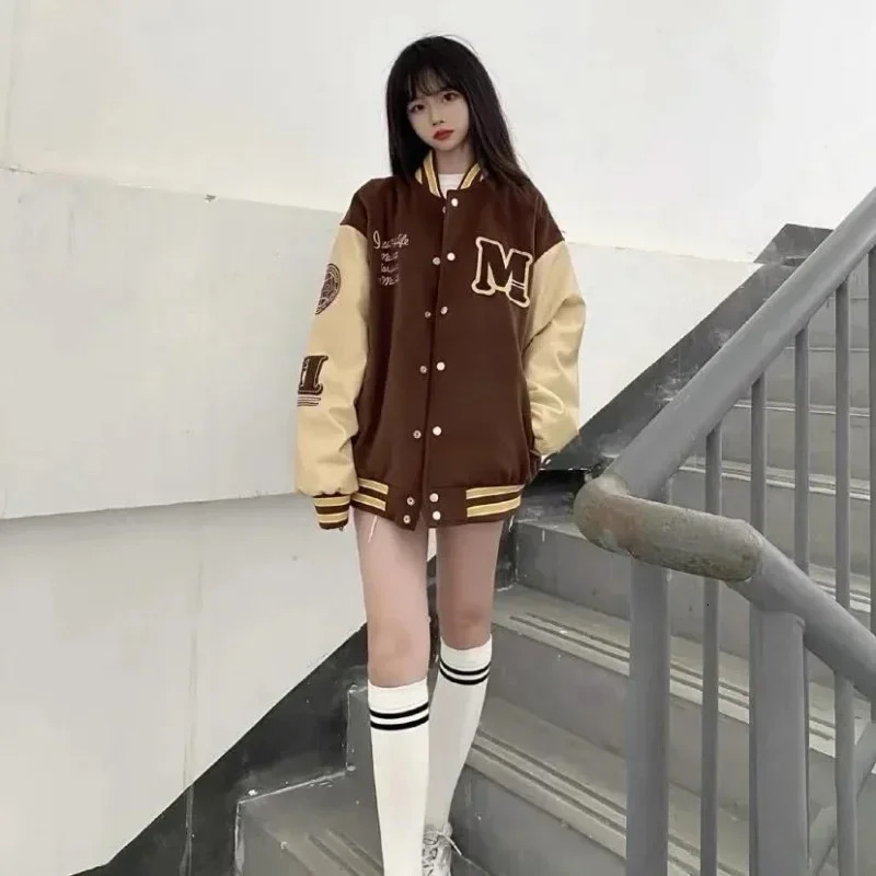 Vintage Streetwear Baseball Jacket Women Y2k Oversized Varsity Jackets Korean Fashion Bomber Coats College Couple Aesthetic 250212
