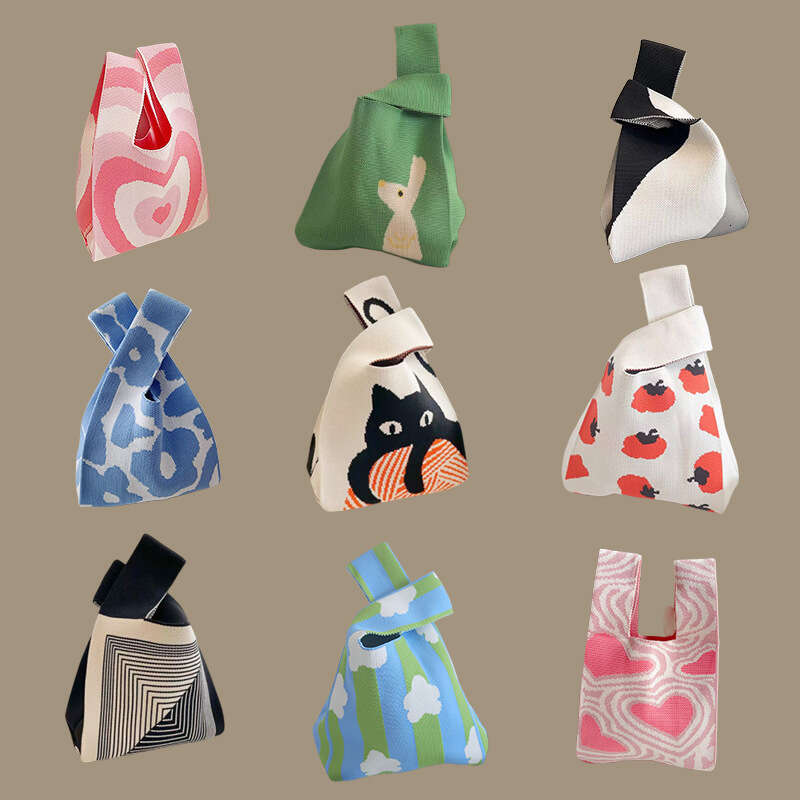 2024 ins Flyknit Handbag Women's Woolen Bucket Versatile Casual Gift Bag