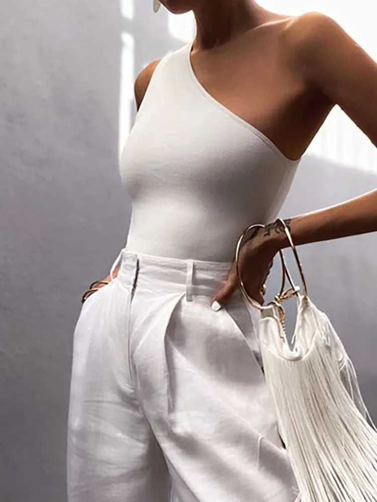 Women Sports Tank Tops Sexy Crop Tops Vest Casual Fe One Shoulder Summer Outfits Tops Fitness ElasticXJ250212