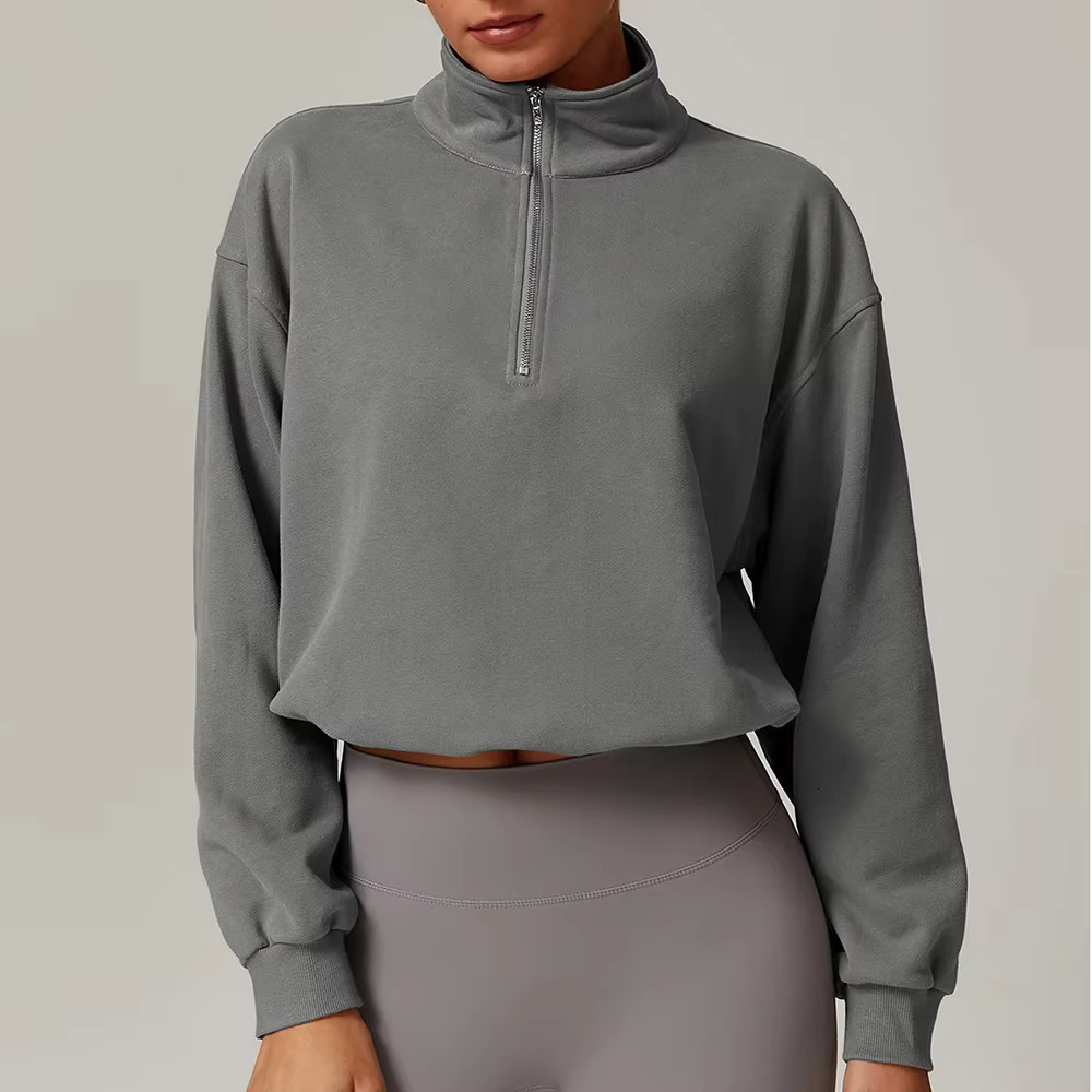 Half Zip Sports Jacket Winter Long Sleeved Coat Outdoor Sport High Collar Sweatshirt Running Keep Warm Fiess Top Women