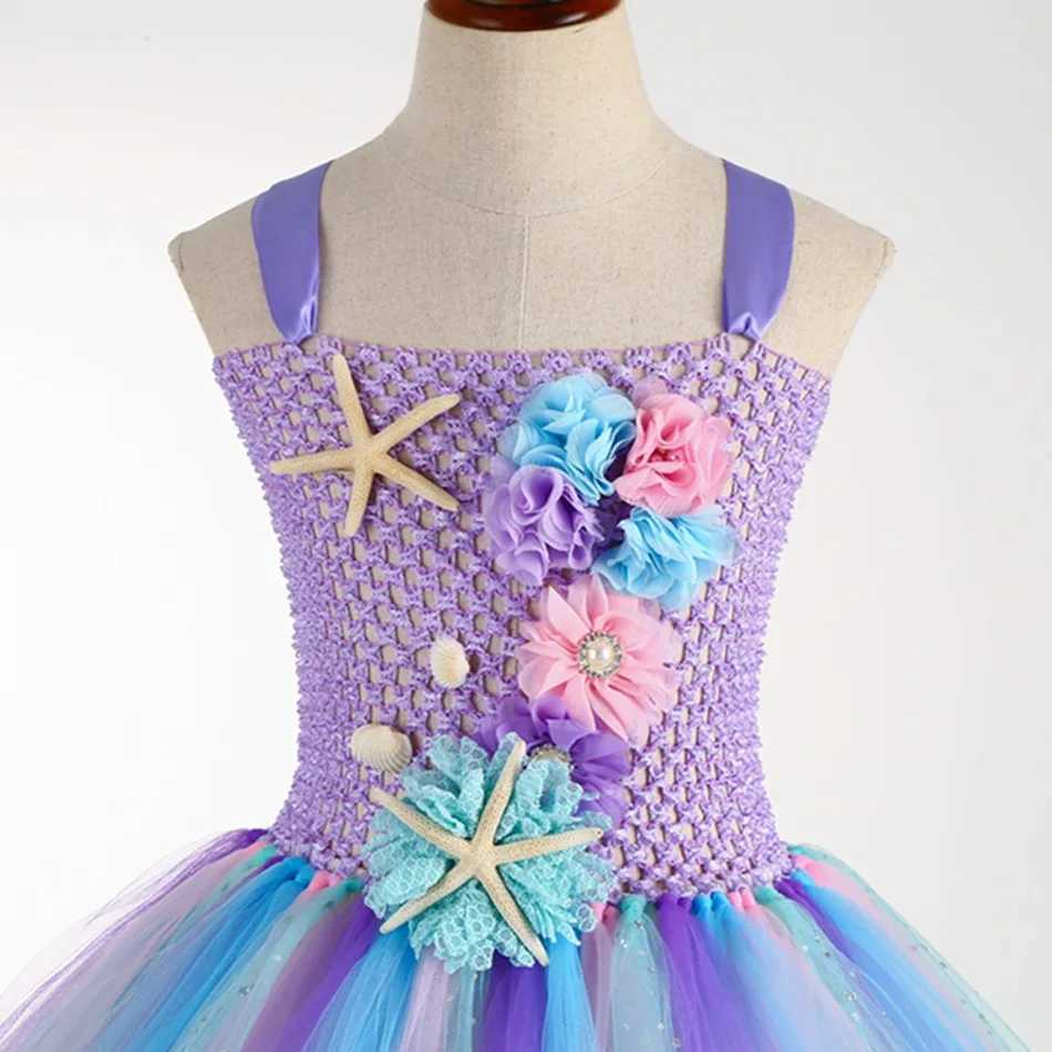 1-12Y Cute Mermaid Tutu Dress with Corfish Appliques Off Shoulder Fancy Princess Frock Toddler Birthday Par Puffy GownXJ250117