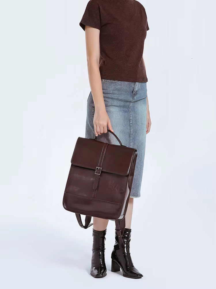 100% Genuine Letaher Waterproof Ladies Handbag Women Commuter Ccomputer Backpack For Students Schoolbag Bag Gift