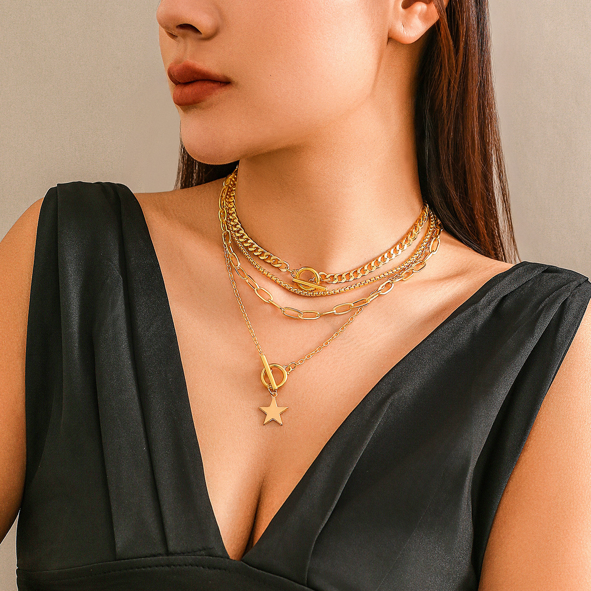 designer Layered Sweet Cool Multi layered Versatile Women's Simple Punk Star Collar Woman fashion Necklace