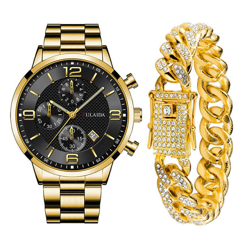 Fulaida quality mens fashion stainless steel business watch luminous pointer with calendar quartz watch W250212