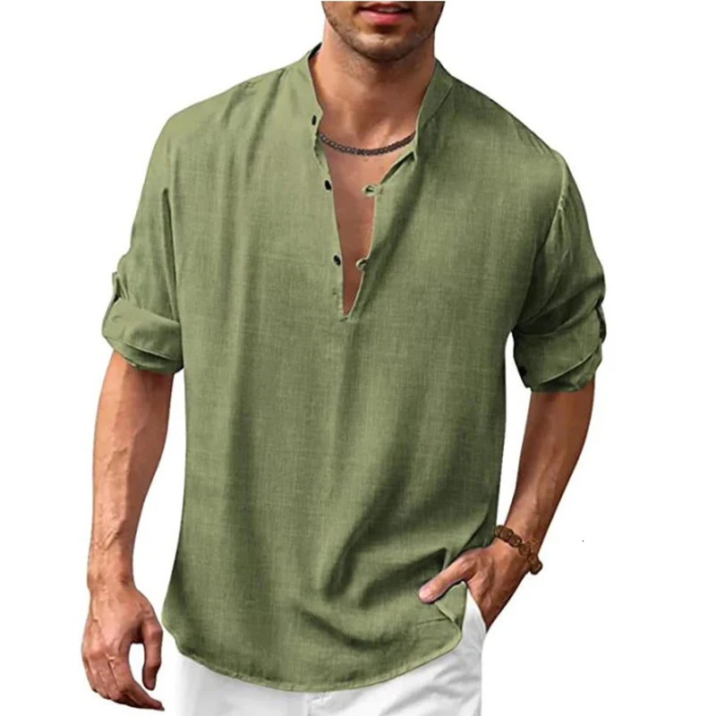 Lente Herfst Nieuwe Heren casual shirt Katoenen Linnen shirt lost top Lange Mouwen T-shirt casual Knappe Heren shirt Heren T-shirt 250211