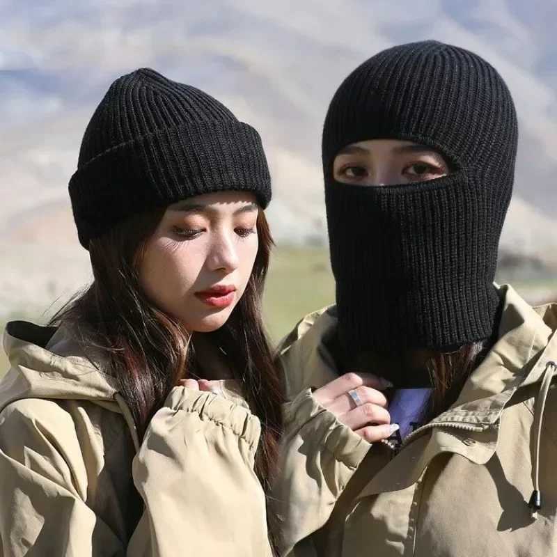 2In1 Mask Beanies Men Winter Balaclava Hat Knitted Hats Fl Face Ski Bonnet Tactical Cycling Earmuffs Cap Knitted X2502121