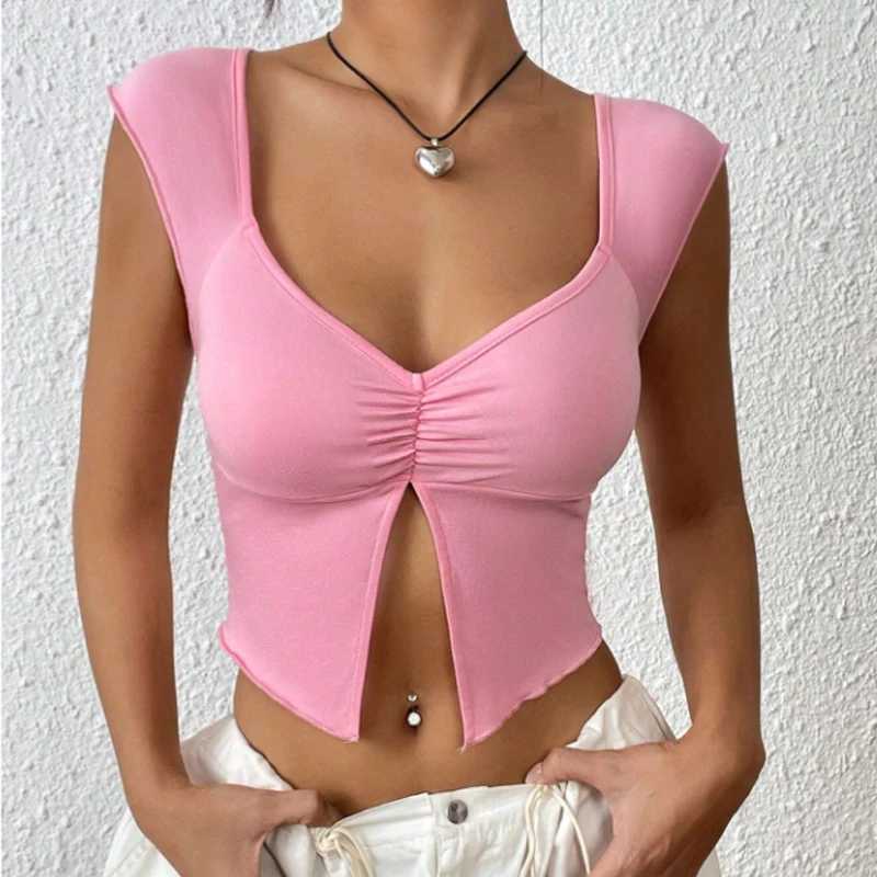 Sexy Square-neck Pink Tank Tops Korean Fashion Summer Sexy Women Clothes Slim Tees Woman V Neck Y2K Sveless 2024 StreetwearXJ250212