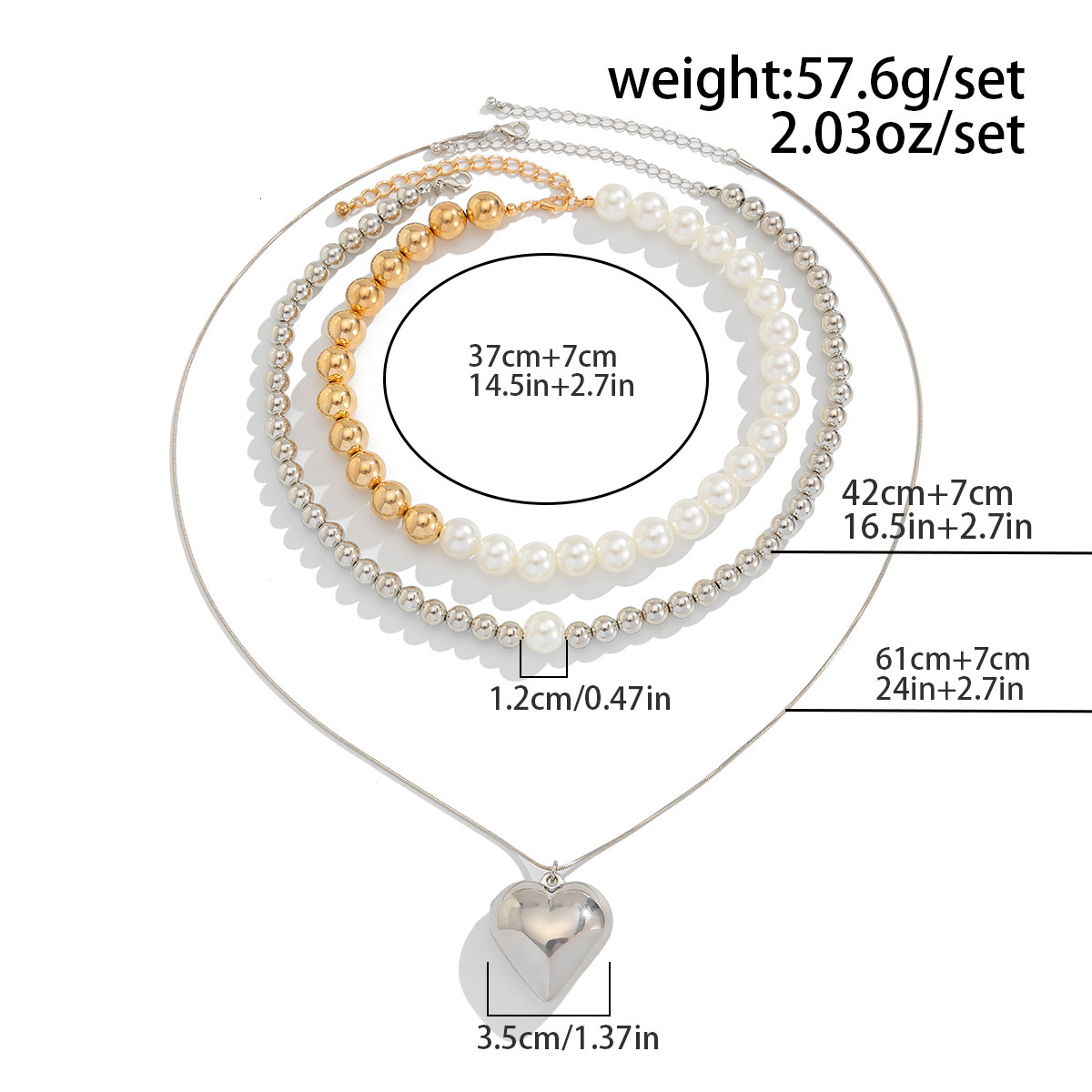 designer Fashion Jewelry Style Love Pendant French Round Pearl Bead Woman Necklace Set