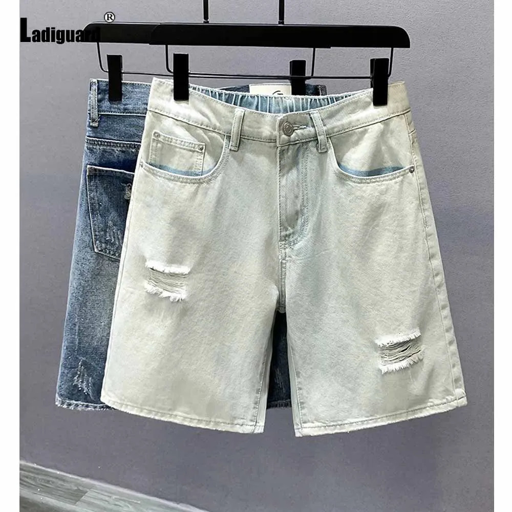 Men Vintage Ripped Demin Shorts European Fashion Zipper Pocket Short Jeans All-Match Color Letter Print Demin Shorts Hommes 250212