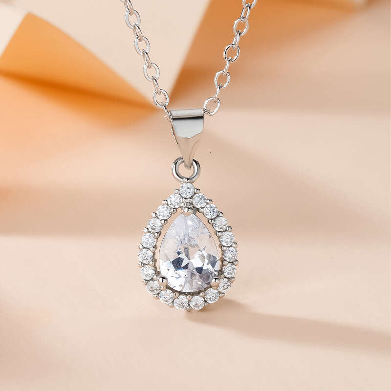 Recommended new minimalist necklace set from Japan South Korea, fashionable and elegant zircon teardrop shaped open ring earrings