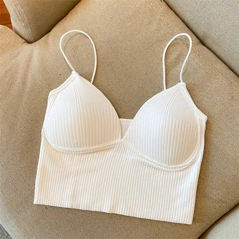 V-Neck Camisole Women Sexy Stretch Push Up Bra with Chest Pads Knitted Crop Top for Fe Short Tube Top Tops Bralette Y2kXJ250212