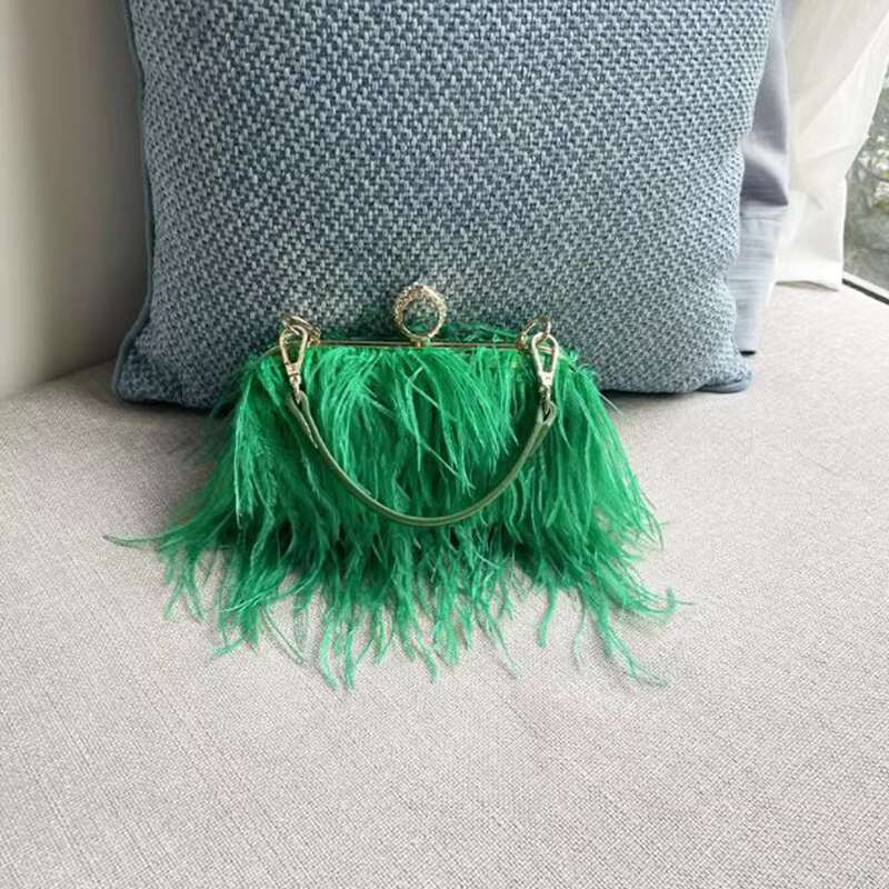 TOPHIGH Ostrich Feather Evening Clutch Bags For Women Chain Shoulder Crossbody Bag Tassel Party Wedding Purse Handbag