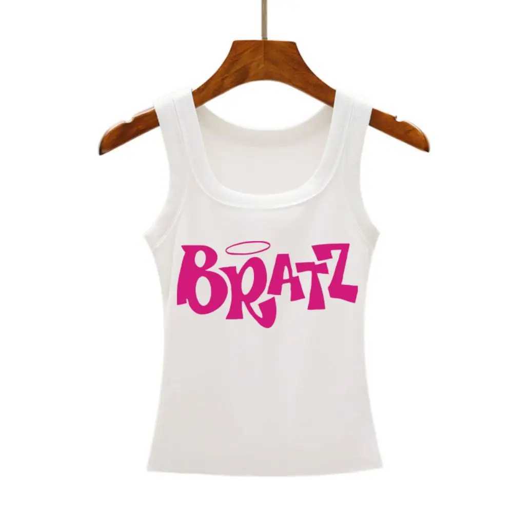 Y2K Bratz Letter Prints Tank Top Summer Womens Sveless Tight Ribbed Fe Cotton Knit Vest Straps Casual Street ClothingXJ250212