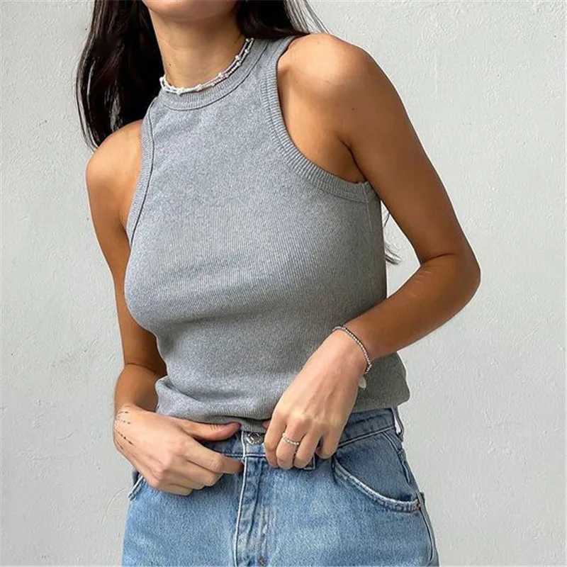 Womens Tank Top Ribbed Knitted Tops Neck Summer Woman Shirts Tank Top Tank Tops Brown Casual Sport Vest Off ShoulderXJ250212