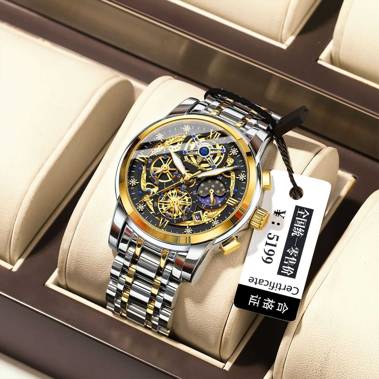 Swiss brands new hollowed out mens watch multifunctional fashionable quartz watch live broadcast W250212