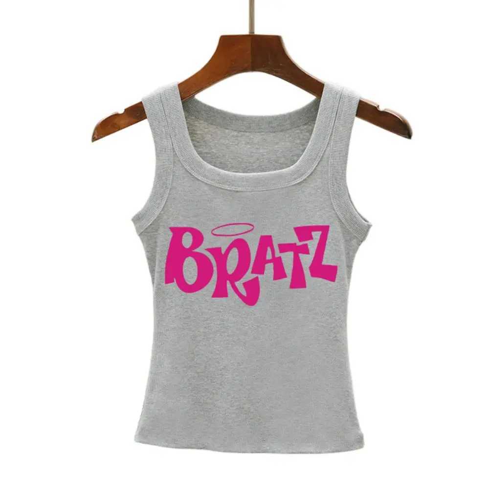 Y2K Bratz Letter Prints Tank Top Summer Womens Sveless Tight Ribbed Fe Cotton Knit Vest Straps Casual Street ClothingXJ250212