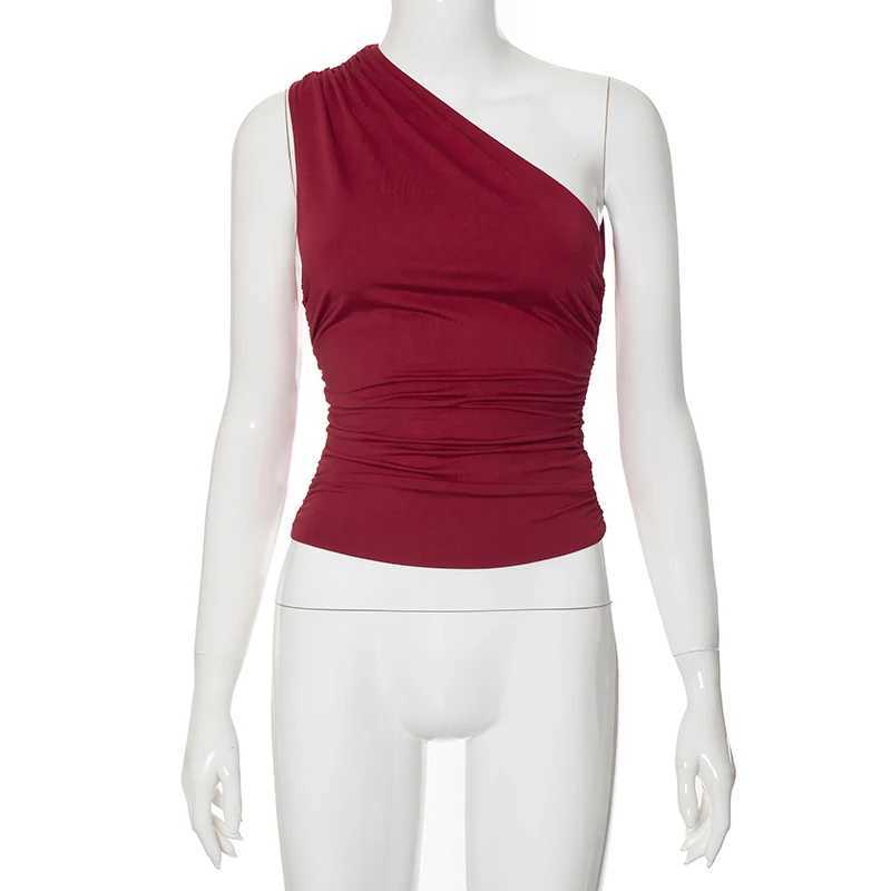 CUTENOVA Solid Color One Shoulder Backless Shrink Tank Top T-Shirt Candy Color Tight Sexy Sveless Neckless Slim Casaul TopXJ250212