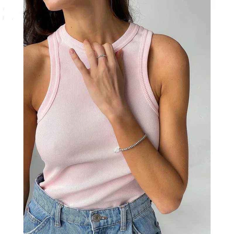 Womens Tank Top Ribbed Knitted Tops Neck Summer Woman Shirts Tank Top Tank Tops Brown Casual Sport Vest Off ShoulderXJ250212