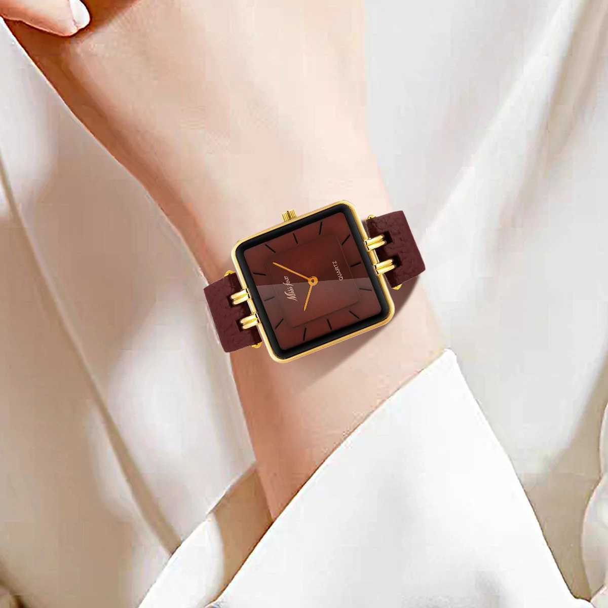 Women Watch Business Light Luxury Brand Middle East Simple Square Wine Red Waterproof Belt Ladies Fashion Quartz Clock WatchesXJ250213