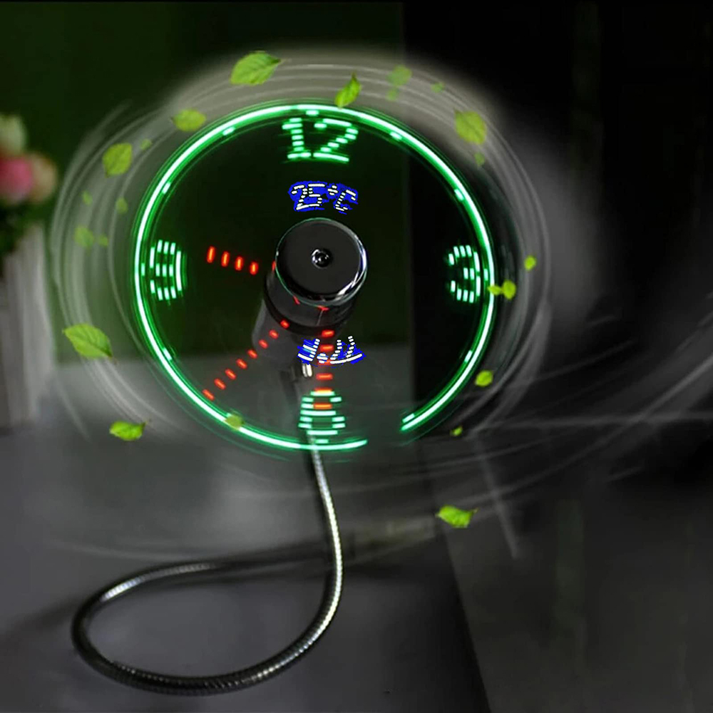 Updated USB Fan with Real Time Clock and 2 Kinds Temperature Displays, Personal Portable USB LED Clock Fan, USB Funny Toy Gadgets Gifts for Men Women 