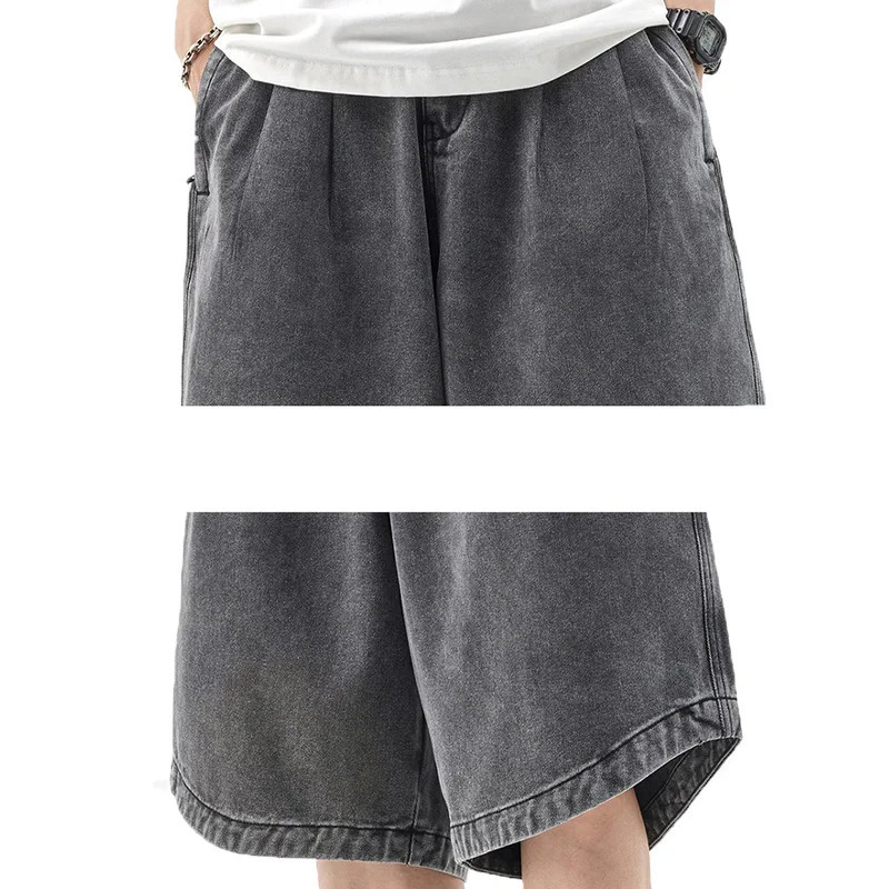 Flared Denim Shorts Mens and Womens Fashion High Street Plus Size Loose Casual Plankton Handsome Five Cent 250211