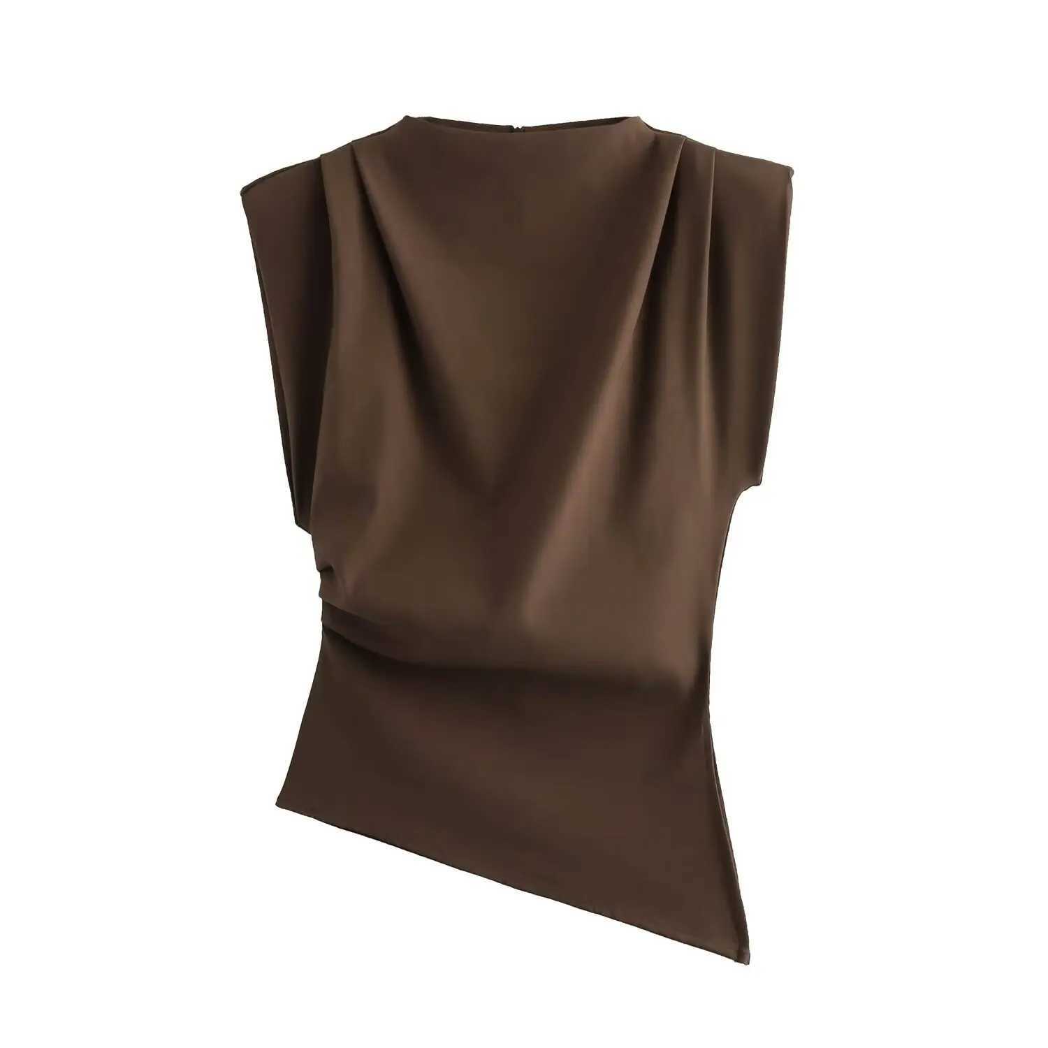 New European and American fashion simple pleated decorative shoulderless topXJ250212