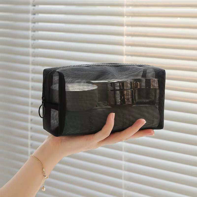 Black Mesh Makeup Women Girls Cosmetic Bag Organizer Travel Portable Wash Lipstick Toiletry Sanitary Napkin Storage Bags swissmilitary