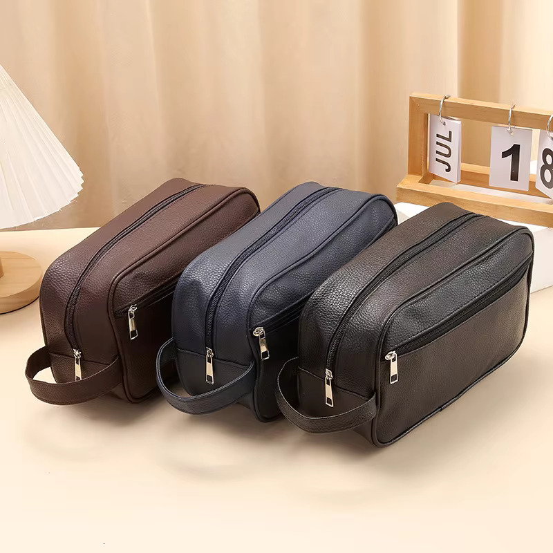 Men Cosmetic Bag Zipper Makeup Bags PU Leather Travel toiletry bag Cosmetics Organizer Storage Pouch Large Capacity New swissmilitary