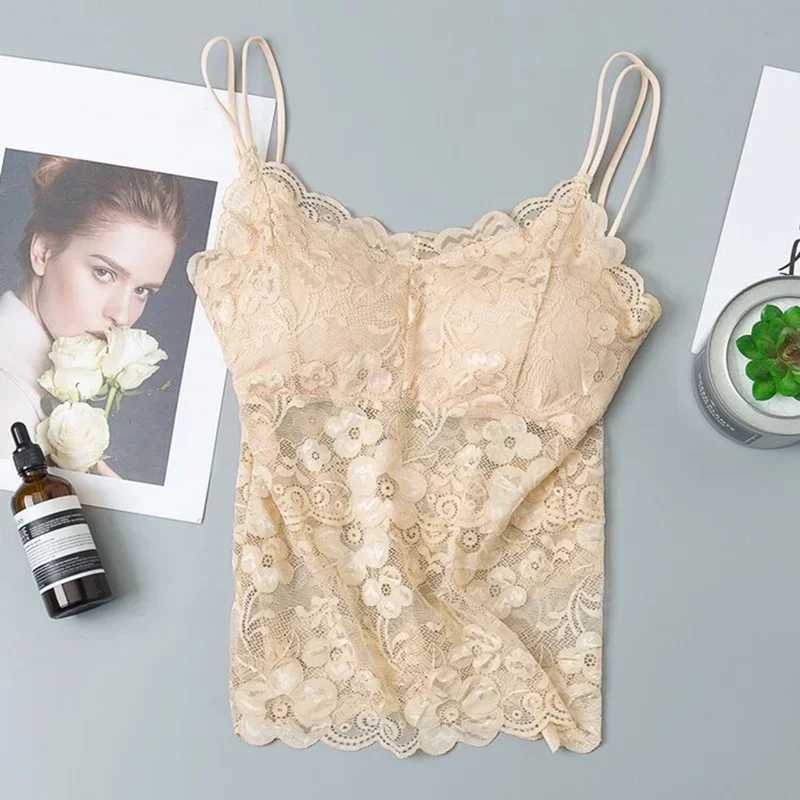Floral Cami Padded Tank Top Womens Underwear Sexy Lace Bralette Crochet Flower Vest CamisoleXJ250212