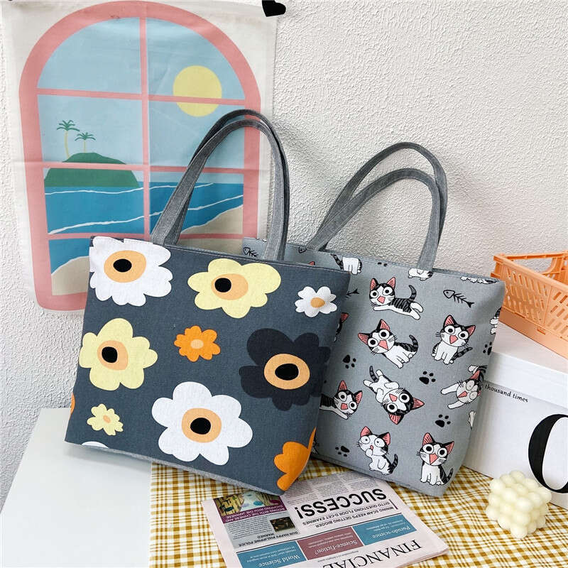 New large capacity single shoulder women's printed handbag, Korean tote bag, artistic canvas bag