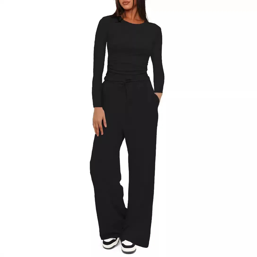 Womens casual Tshirt Hirtpants 2piece set 2025 product top wide leg pants yoga ensemble Pliss Femme Tuta Donna Sportiva 250211