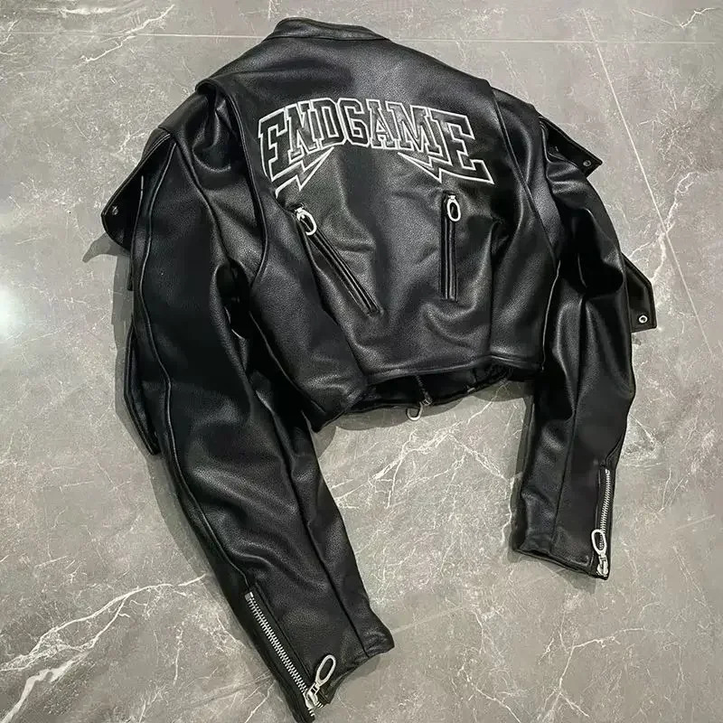 American Letter Embroidered Skull Motorcycle Style PU Leather Jacket Korean Version High Street Fashion Short Jacket Women 250208